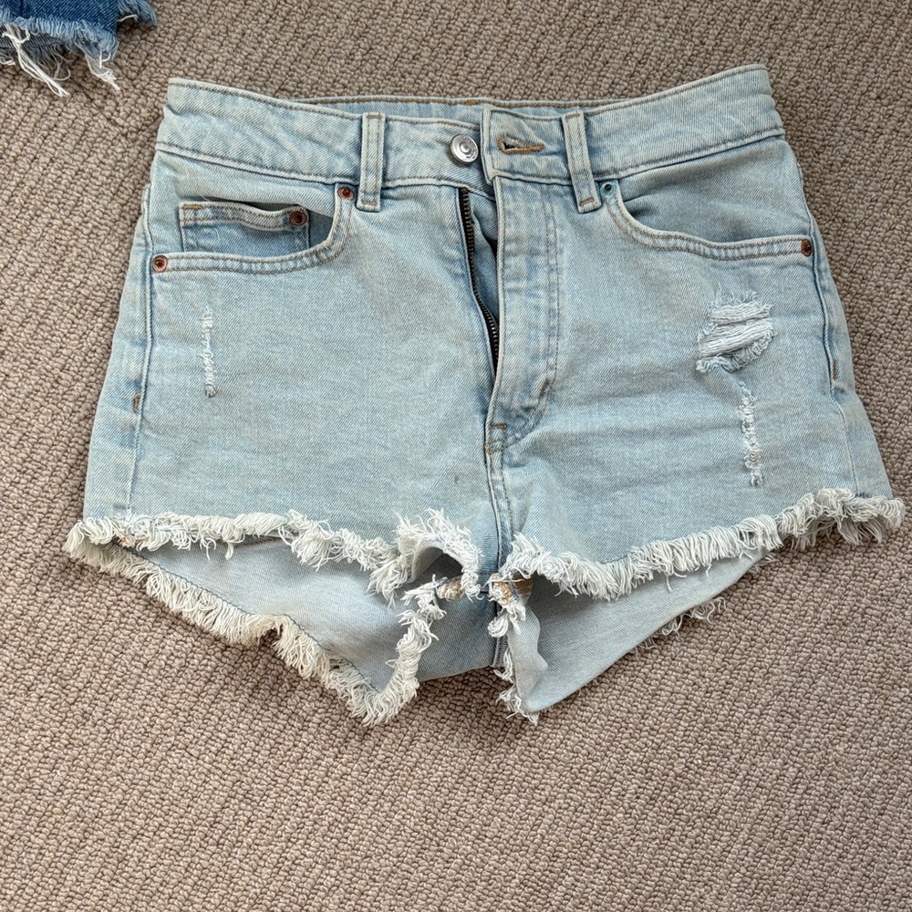 Divided Frayed Hem Denim Shorts